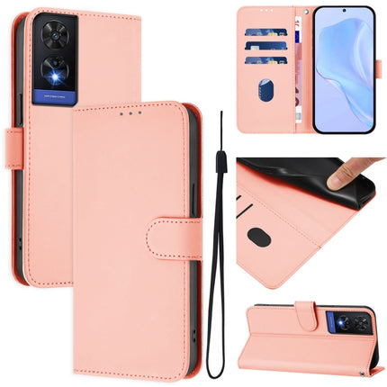 Skin Feel Solid Color Leather Phone Case with Lanyard, For TCL 505