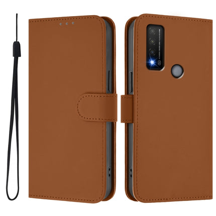 Skin Feel Solid Color Leather Phone Case with Lanyard, For TCL 20 R 5G