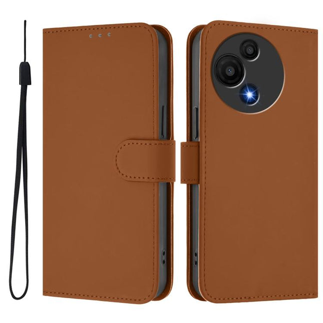 Skin Feel Solid Color Leather Phone Case with Lanyard, For TCL 605 / 60 SE