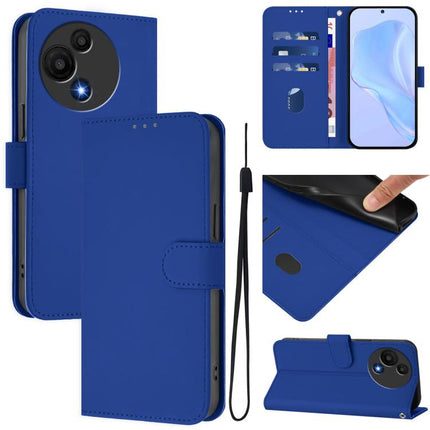 Skin Feel Solid Color Leather Phone Case with Lanyard, For TCL 605 / 60 SE