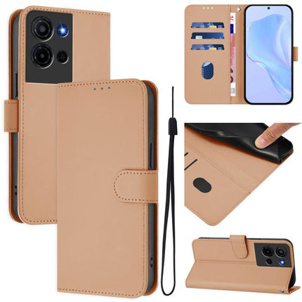 Skin Feel Solid Color Leather Phone Case with Lanyard, For TCL K32 5G / K33 5G