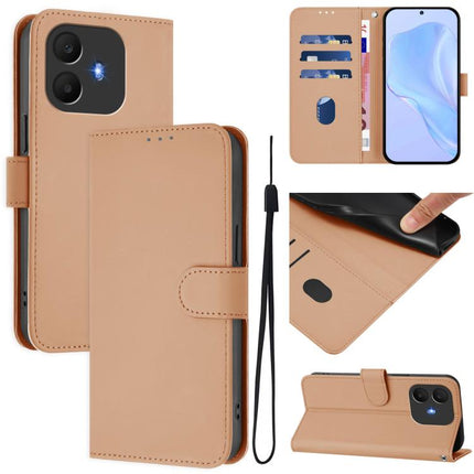 Skin Feel Solid Color Leather Phone Case with Lanyard, For TCL K70 Power 4G / K70 4G