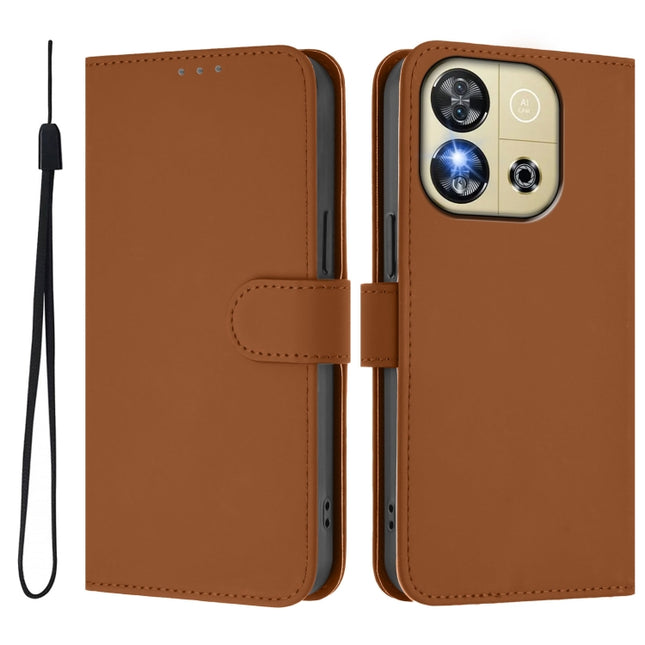 Skin Feel Solid Color Leather Phone Case with Lanyard, For Oukitel C57s
