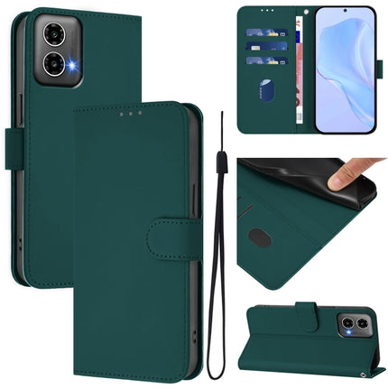 Skin Feel Solid Color Leather Phone Case with Lanyard, For Motorola Moto G34 5G / G45 5G