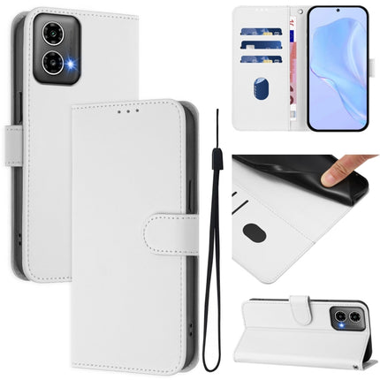 Skin Feel Solid Color Leather Phone Case with Lanyard, For Motorola Moto G34 5G / G45 5G
