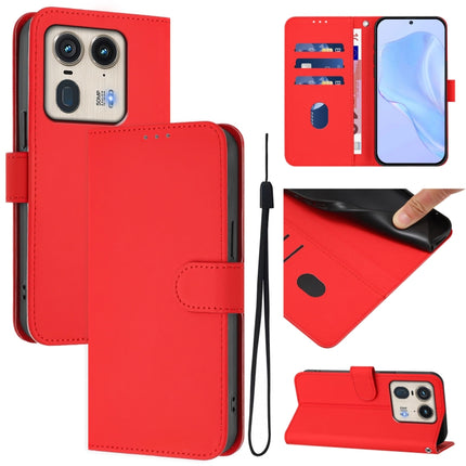 Skin Feel Solid Color Leather Phone Case with Lanyard, For Motorola Edge 50 5G Global