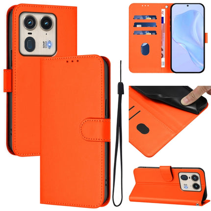 Skin Feel Solid Color Leather Phone Case with Lanyard, For Motorola Edge 50 5G Global