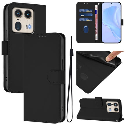 Skin Feel Solid Color Leather Phone Case with Lanyard, For Motorola Edge 50 5G Global