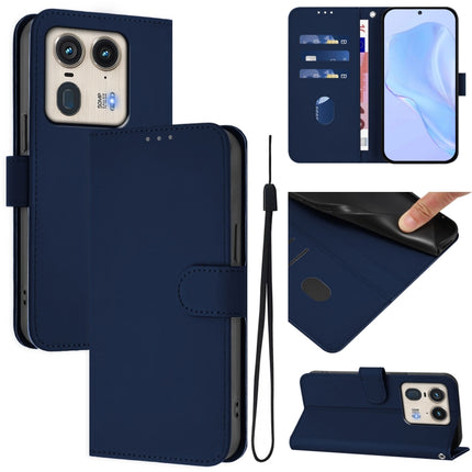 Skin Feel Solid Color Leather Phone Case with Lanyard, For Motorola Edge 50 5G Global