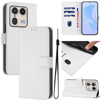 Skin Feel Solid Color Leather Phone Case with Lanyard, For Motorola Edge 50 5G Global