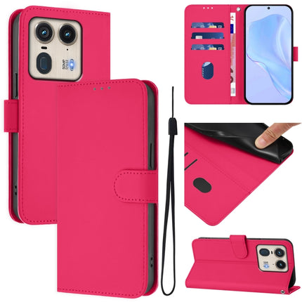Skin Feel Solid Color Leather Phone Case with Lanyard, For Motorola Edge 50 5G Global