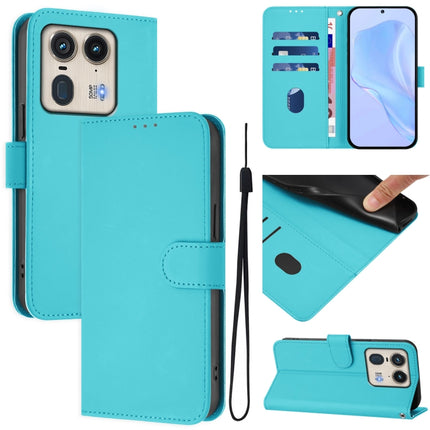 Skin Feel Solid Color Leather Phone Case with Lanyard, For Motorola Edge 50 5G Global