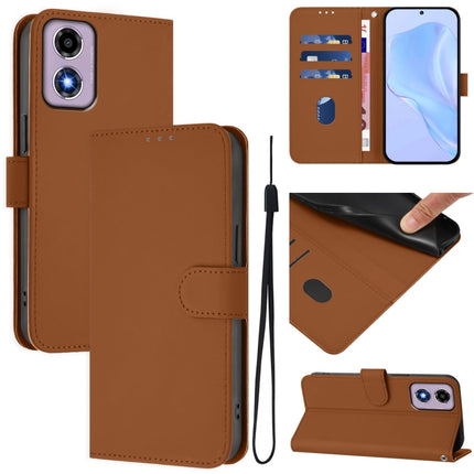 Skin Feel Solid Color Leather Phone Case with Lanyard, For Motorola Moto E14 / G04 4G