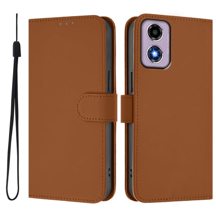 Skin Feel Solid Color Leather Phone Case with Lanyard, For Motorola Moto E14 / G04 4G