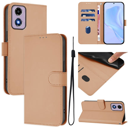 Skin Feel Solid Color Leather Phone Case with Lanyard, For Motorola Moto E14 / G04 4G