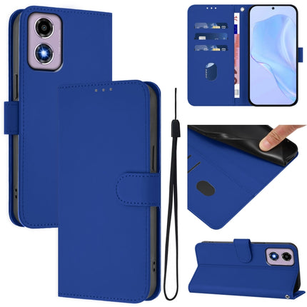 Skin Feel Solid Color Leather Phone Case with Lanyard, For Motorola Moto E14 / G04 4G