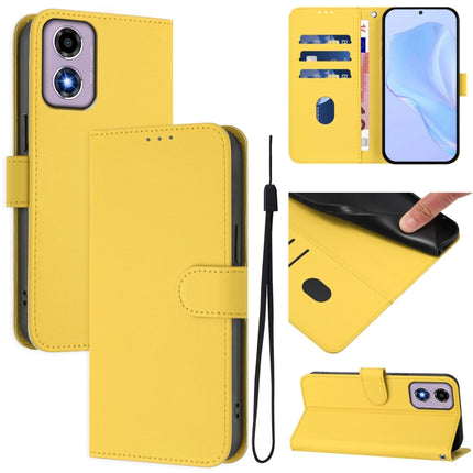 Skin Feel Solid Color Leather Phone Case with Lanyard, For Motorola Moto E14 / G04 4G