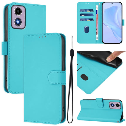 Skin Feel Solid Color Leather Phone Case with Lanyard, For Motorola Moto E14 / G04 4G