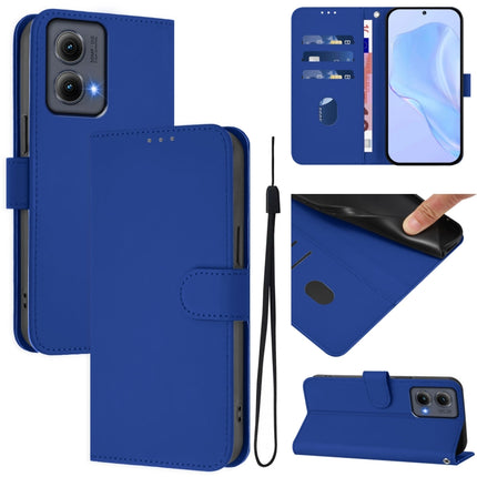 Skin Feel Solid Color Leather Phone Case with Lanyard, For Motorola Edge 5G 2024