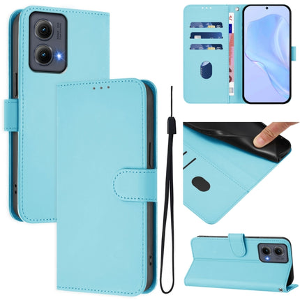 Skin Feel Solid Color Leather Phone Case with Lanyard, For Motorola Edge 5G 2024