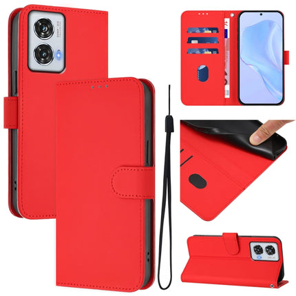 Skin Feel Solid Color Leather Phone Case with Lanyard, For Motorola Edge 50 Fusion
