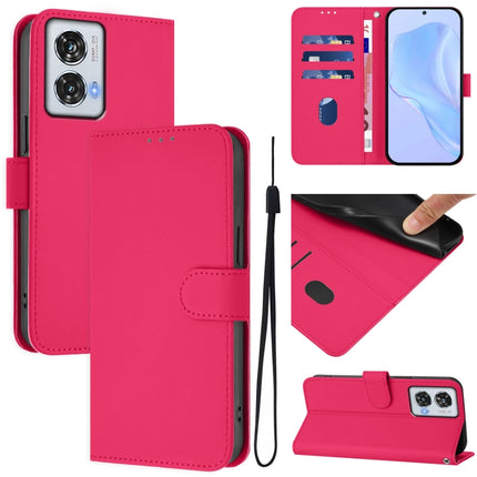 Skin Feel Solid Color Leather Phone Case with Lanyard, For Motorola Edge 50 Fusion