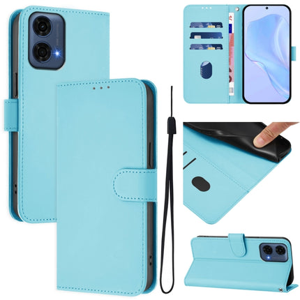 Skin Feel Solid Color Leather Phone Case with Lanyard, For Motorola Moto G24 Power 4G India