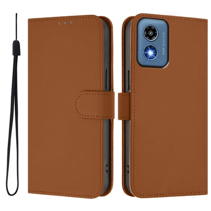 Skin Feel Solid Color Leather Phone Case with Lanyard, For Motorola Moto G Play 5G 2024 Global