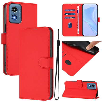 Skin Feel Solid Color Leather Phone Case with Lanyard, For Motorola Moto G Play 5G 2024 Global