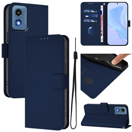 Skin Feel Solid Color Leather Phone Case with Lanyard, For Motorola Moto G Play 5G 2024 Global