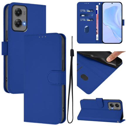 Skin Feel Solid Color Leather Phone Case with Lanyard, For Motorola Moto G Stylus 5G 2024