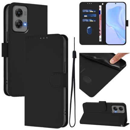 Skin Feel Solid Color Leather Phone Case with Lanyard, For Motorola Moto G Stylus 5G 2024
