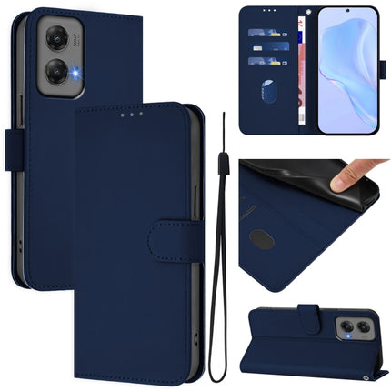 Skin Feel Solid Color Leather Phone Case with Lanyard, For Motorola Moto G Stylus 5G 2024