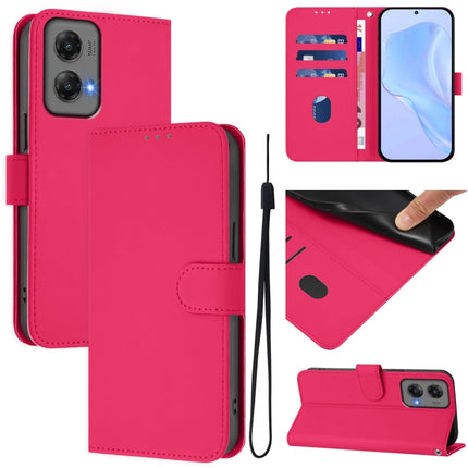 Skin Feel Solid Color Leather Phone Case with Lanyard, For Motorola Moto G Stylus 5G 2024