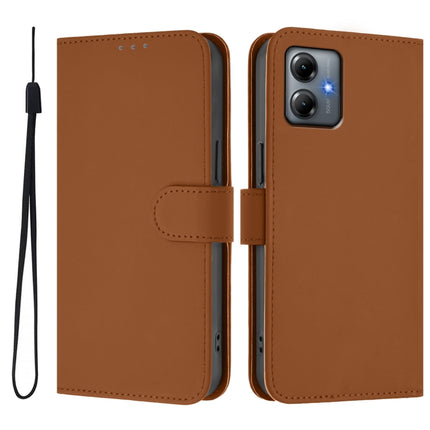 Skin Feel Solid Color Leather Phone Case with Lanyard, For Motorola Moto G14 4G