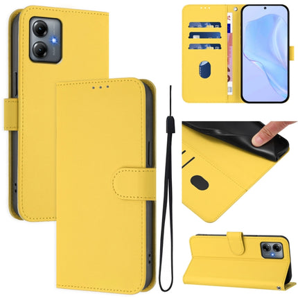 Skin Feel Solid Color Leather Phone Case with Lanyard, For Motorola Moto G14 4G