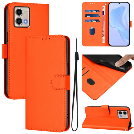 Skin Feel Solid Color Leather Phone Case with Lanyard, For Motorola Moto G Stylus 5G 2023