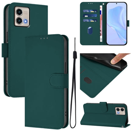Skin Feel Solid Color Leather Phone Case with Lanyard, For Motorola Moto G Stylus 5G 2023