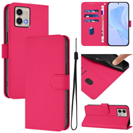 Skin Feel Solid Color Leather Phone Case with Lanyard, For Motorola Moto G Stylus 5G 2023