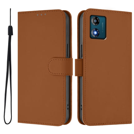 Skin Feel Solid Color Leather Phone Case with Lanyard, For Motorola Moto E13