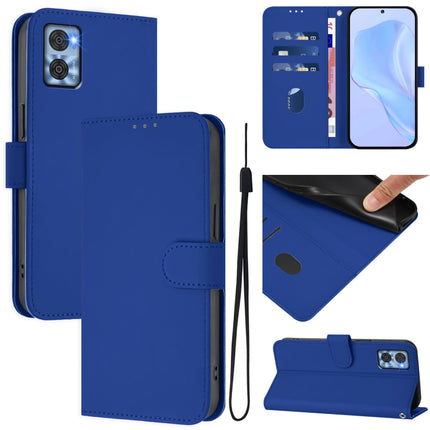 Skin Feel Solid Color Leather Phone Case with Lanyard, For Motorola Moto E22 4G / E22i 4G