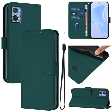 Skin Feel Solid Color Leather Phone Case with Lanyard, For Motorola Moto E22 4G / E22i 4G