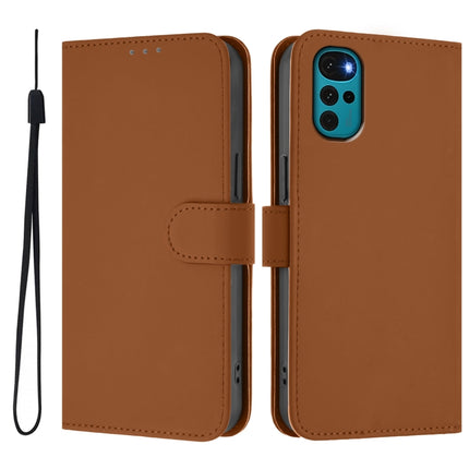 Skin Feel Solid Color Leather Phone Case with Lanyard, For Motorola Moto G22 4G / E32s