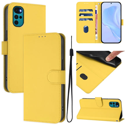 Skin Feel Solid Color Leather Phone Case with Lanyard, For Motorola Moto G22 4G / E32s