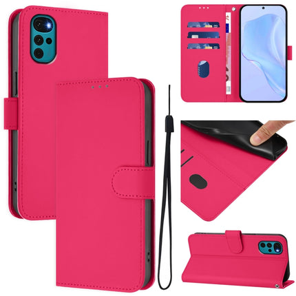 Skin Feel Solid Color Leather Phone Case with Lanyard, For Motorola Moto G22 4G / E32s