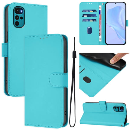 Skin Feel Solid Color Leather Phone Case with Lanyard, For Motorola Moto G22 4G / E32s