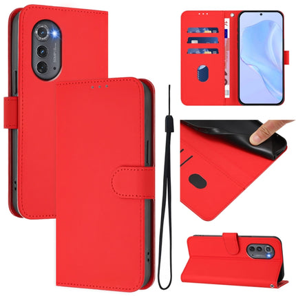 Skin Feel Solid Color Leather Phone Case with Lanyard, For Motorola Edge 2022