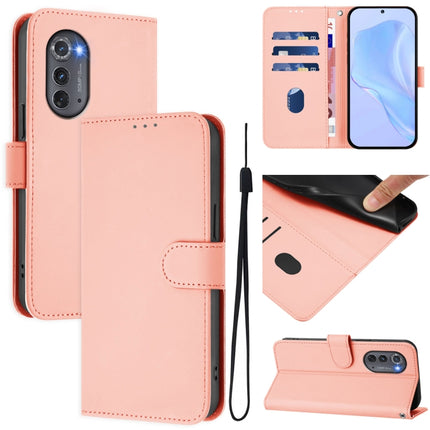 Skin Feel Solid Color Leather Phone Case with Lanyard, For Motorola Edge 2022