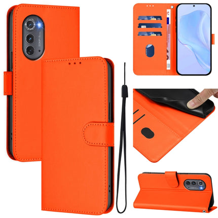 Skin Feel Solid Color Leather Phone Case with Lanyard, For Motorola Edge 2022