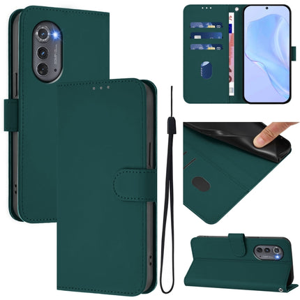 Skin Feel Solid Color Leather Phone Case with Lanyard, For Motorola Edge 2022